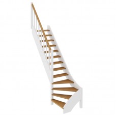 Поворотная деревянная лестница на второй этаж с забежными ступенями на 90°